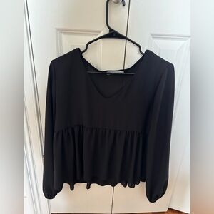 Black Long-Sleeve Peplum Blouse